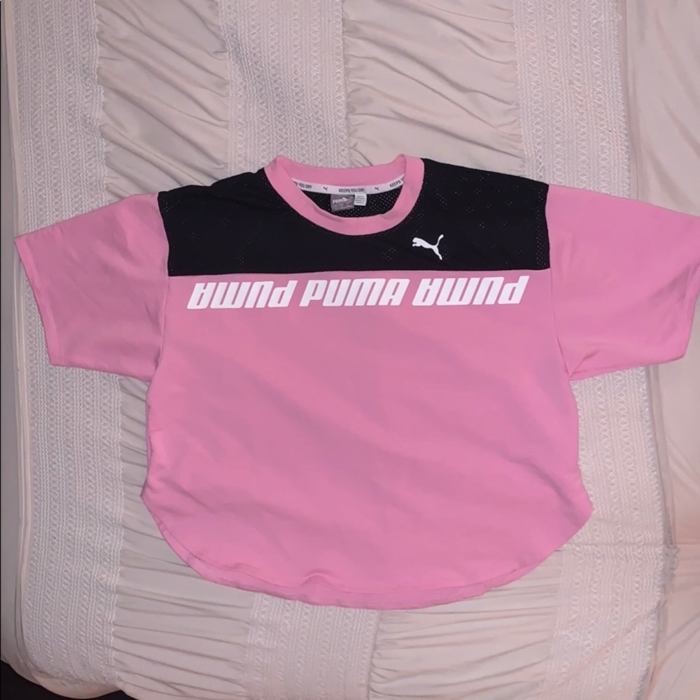 Puma bubble gum pink crop with black mesh